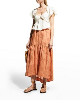 FRAME | Eyelet Tiered High-Low Maxi Skirt商品图片,1.4折