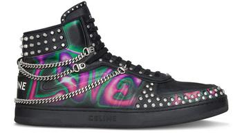 Celine | Ct-01 "Z" Trainer High Top Sneaker With Chains And Studs In Printed Calfskin "Hate To Love You"商品图片,