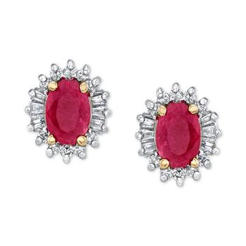 商品Ruby (1-1/5 ct. t.w.) & Diamond (1/4 ct. t.w.) Halo Stud Earrings in 10k Gold,商家Macy's,价格¥8825图片