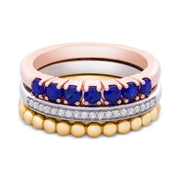商品Macy's | 3-Pc. Set Lab-Created Sapphire (5/8 ct. t.w.) & White Sapphire (1/10 ct. t.w.) Stack Rings in Sterling Silver, Gold-Plate & Rose Gold-Plate,商家Macy's,价格¥819图片