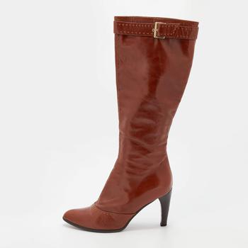 lv长筒靴, [二手商品] Louis Vuitton | Louis Vuitton Brown Leather Buckle Calf Length Boots Size 40商品图片 7.7折