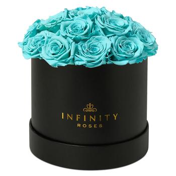 商品Round Box of 16 Tiffany Blue Real Roses, Preserved To Last Over A Year图片