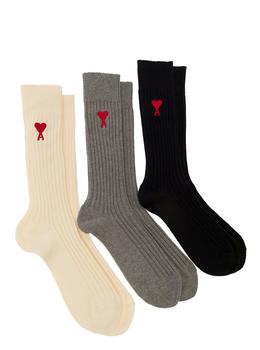 AMI | Three-Pack Multicolor Knit Socks with Logo in Cotton Man Ami Alexandre Mattiussi商品图片,7.7折