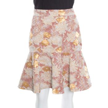 N21 Pink Floral Lurex Embossed Jacquard Knit Peplum Skirt M product img