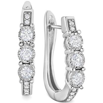 推荐Diamond Three-Stone Hoop Earrings (1/2 ct. t.w.) in 10k White Gold商品