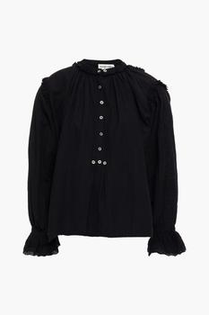 推荐Peter ruffle-trimmed embroidered cotton-broadcloth blouse商品