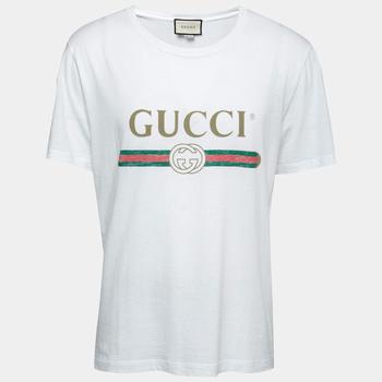 推荐Gucci White Logo Printed Cotton Short Sleeve T-Shirt M商品