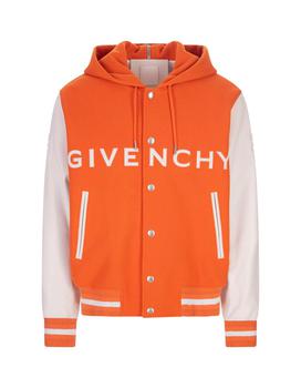 商品Givenchy | Givenchy Orange Hooded Varsity Jacket In Wool And Leather - Men,商家Piano Luigi,价格¥33493图片