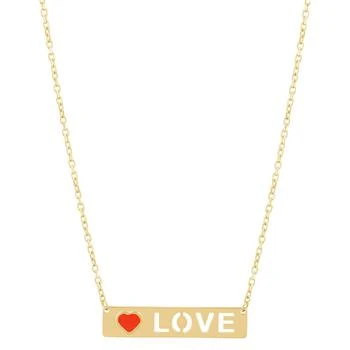 Macy's | Red Enamel Heart & Cut-Out LOVE Bar Pendant Necklace in 14k Gold, 17" + 1" extender 