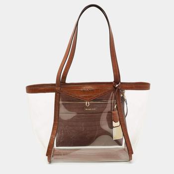 michael kors whitney, [二手商品] Michael Kors | Michael Kors Brown/Clear PVC and Croc Embossed Leather Large Whitney Tote商品图片 7.6折