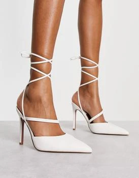 ASOS | ASOS DESIGN Pride tie leg high heeled shoes in white 6.6折, 独家减免邮费