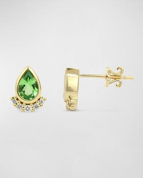 商品Stevie Wren | Green Tsavorite 14K Yellow Gold Diamond Teardrop Stud Earring, Single,商家Neiman Marcus,价格¥4885图片