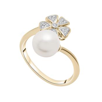 商品Macy's | Cultured Freshwater Pearl (8mm) & Diamond (1/10ct. tw.) Flower Ring  in 14K Yellow Gold,商家Macy's,价格¥5193图片