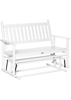 商品Outsunny | Patio Glider Bench Outdoor Swing Rocking Chair Loveseat with Sturdy Wooden Frame White,商家Belk,价格¥1593图片