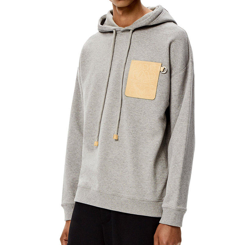 Loewe | 【预售3-7天】LOEWE/罗意威 22年早春新款 男士灰色棉质抓绒Anagram皮革贴片连帽衫卫衣H526Y25J12-1120商品图片,7.9折×额外9.5折, 包邮包税, 额外九五折