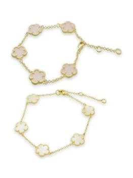 JanKuo | Flower 14K Goldplated, Mother Of Pearl & Pink Crystal Bracelet Set,商家Saks OFF 5TH,价格¥796