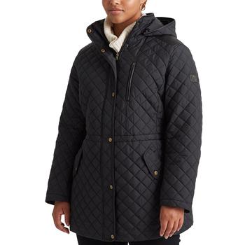 Ralph Lauren | Plus Size Faux-Leather Trimmed Hooded Anorak Quilted Coat, Created for Macy's商品图片,3.9折