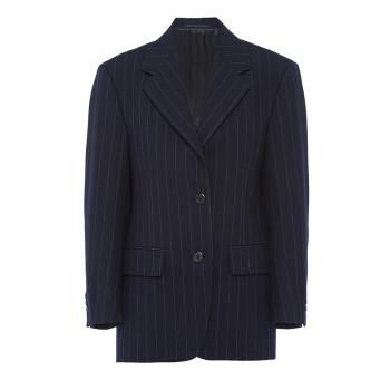 Prada | 【预售3-7天】PRADA/普拉达 21年秋冬 女士蓝色羊毛单排扣细条纹外套P599L_1ZM5_F0008_S_212商品图片,8折, 包邮包税
