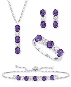 Macy's | 5-Pc. Set Amethyst (4-5/8 ct. t.w.) & Lab-Grown White Sapphire (3/4 ct. t.w.) Ring, Pendant Necklace, Bracelet, & Stud Earrings in Sterling Silver (Also in Additional Gemstones),商家Macy's,价格¥1157