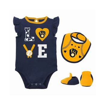 Outerstuff | Newborn and Infant Boys and Girls Navy, Gold Milwaukee Brewers Three-Piece Love of Baseball Bib Bodysuit and Booties Set,商家Macy's,价格¥240