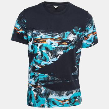 推荐Kenzo Navy Blue Painted Print Cotton Crewneck T-Shirt L商品