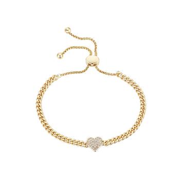 Unwritten | Gold Flash-Plated Cubic Zirconia Pave Heart Curb Chain Adjustable Bolo Bracelet商品图片,3.5折