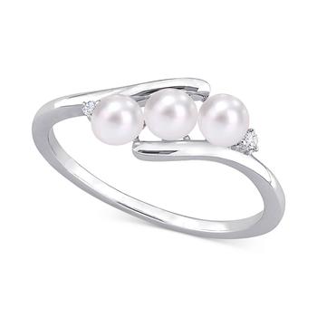 商品Macy's | Cultured Freshwater Pearl (3-1/2-4mm) & Diamond Accent Bypass Ring in Sterling Silver,商家Macy's,价格¥1253图片