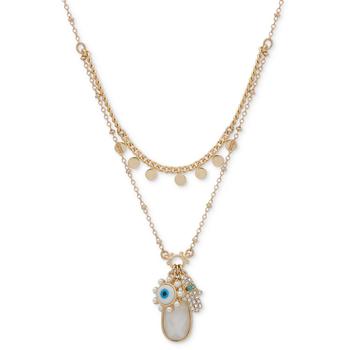 商品Gold-Tone Pavé Crystal & Imitation Pearl 2-Row Charm Pendant Necklace, 17-1/2" + 3" extender图片