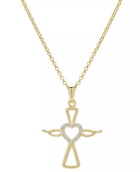 Macy's | Lab Grown White Sapphire Angel & Heart 18" Pendant Necklace (1/6 ct. t.w.) in 14k Gold-Plated Sterling Silver,商家Macy's,价格¥515