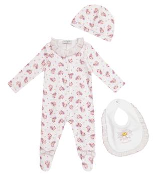 商品MONNALISA | Baby floral cotton onesie, hat and bib set,商家MyTheresa,价格¥664图片