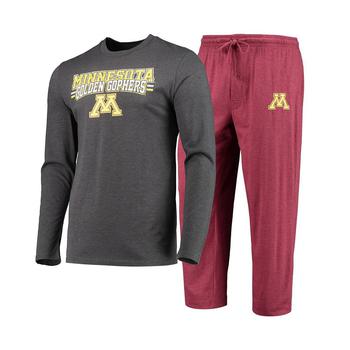 商品Concepts Sport | Men's Maroon, Heathered Charcoal Minnesota Golden Gophers Meter Long Sleeve T-shirt and Pants Sleep Set,商家Macy's,价格¥501图片