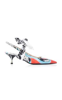 Prada | Prada - Women's Bow-Detailed Printed Leather Slingback Pumps - Moda Operandi商品图片,