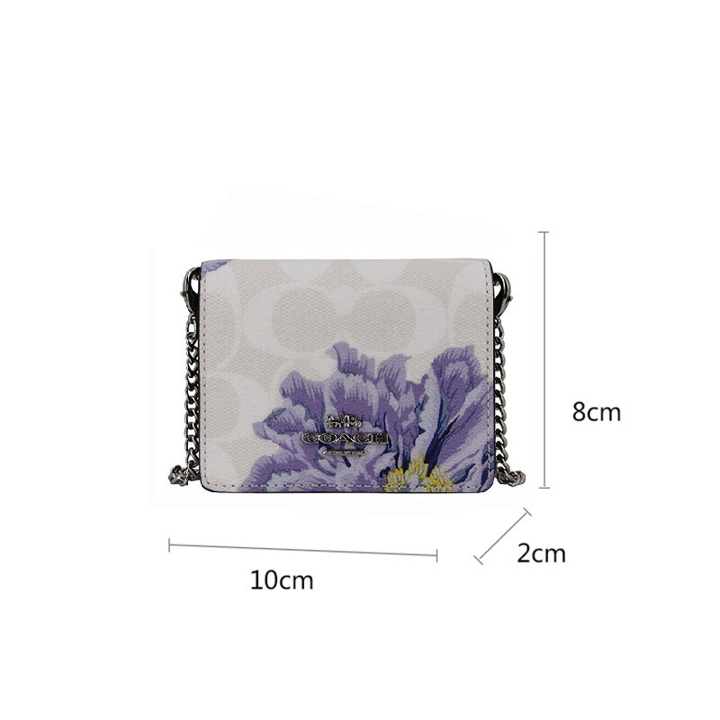 coach托特包链条包, Coach | 蔻驰COACH女包 奢侈品女士零钱包单肩斜挎包迷你链条钱包冰白色印花（10*8*2cm）6262 SVRON商品图片 3.8折×额外8折, 包邮包税, 额外八折