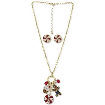 推荐Gold-Tone Crystal & Bead Candy Multi-Charm Pendant Necklace & Button Earrings Set, Created for Macy's商品