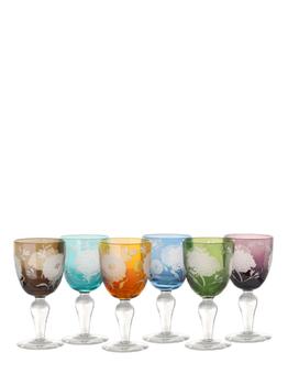 商品Set Of 6 Peony Multi-color Wine Glasses图片