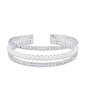 Macy's | 3 Row Crystals with Imitation Pearl Coil Cuff Bracelet,商家Macy's,价格¥168