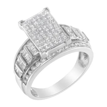 Haus of Brilliance | 14K White Gold 2.0 Cttw Mixed-Cut Diamond Rectangle Invisible-Set Composite Cluster Ring with Bar- and Channel-Set Band,商家Premium Outlets,价格¥24938