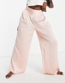 Topshop | Topshop lace trim satin pyjama trouser in pink商品图片,6折