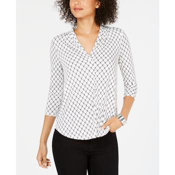 Charter Club | Petite Lattice Pleated V-Neck Top, Created for Macy's商品图片,独家减免邮费