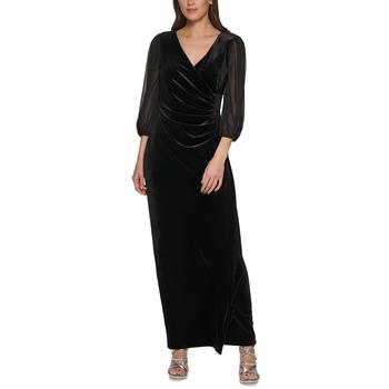 商品DKNY | Women's Side-Ruched Chiffon-Sleeve Velvet Gown,商家Macy's,价格¥1913图片