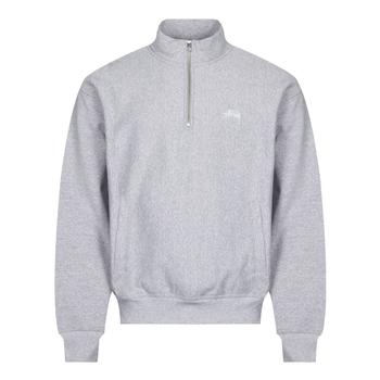 推荐Stussy Logo 1/4 Zip Sweatshirt - Grey Heather商品