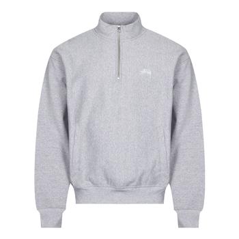 stussy卫衣直邮, STUSSY | Stussy Logo 1/4 Zip Sweatshirt - Grey Heather商品图片 