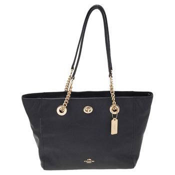 coach托特包链条包, [二手商品] Coach | Coach Black Leather Turnlock Chain Tote商品图片 5.3折