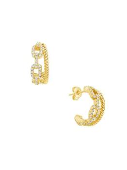 推荐14K Goldplated & Cubic Zirconia Chain Link Half Hoop Earrings商品