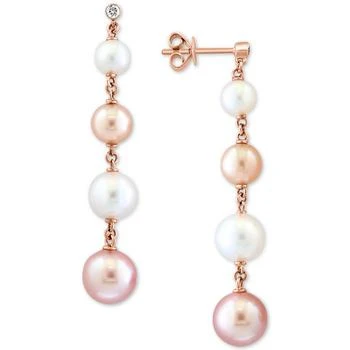 Effy | EFFY® Pink & White Cultured Freshwater Pearl (6-8mm) & Diamond (1/20 ct. t.w.) Drop Earrings in 14k Rose Gold 2.7折, 独家减免邮费