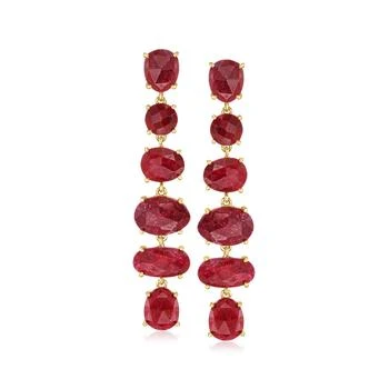 Ross-Simons | Ross-Simons Ruby Linear Drop Earrings in 18kt Gold Over Sterling,商家Premium Outlets,价格¥1221