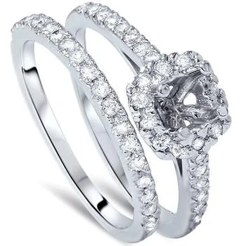 3/4ct Cushion Halo Engagement Ring Setting & Band 14K White Gold