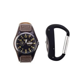 American Exchange | Men's Quartz Movement Black Leather Strap Analog Watch, 44mm and Carabiner Tool with Zippered Travel Pouch,商家Macy's,价格¥225
