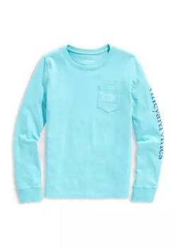 推荐Girls 7-16 Tri Tone Vintage Whale Long Sleeve Pocket T-Shirt商品