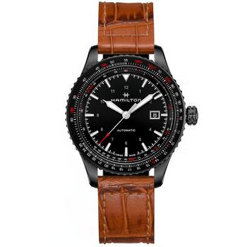 推荐Men's Swiss Automatic Khaki Aviation Converter Brown Leather Strap Watch 42mm商品